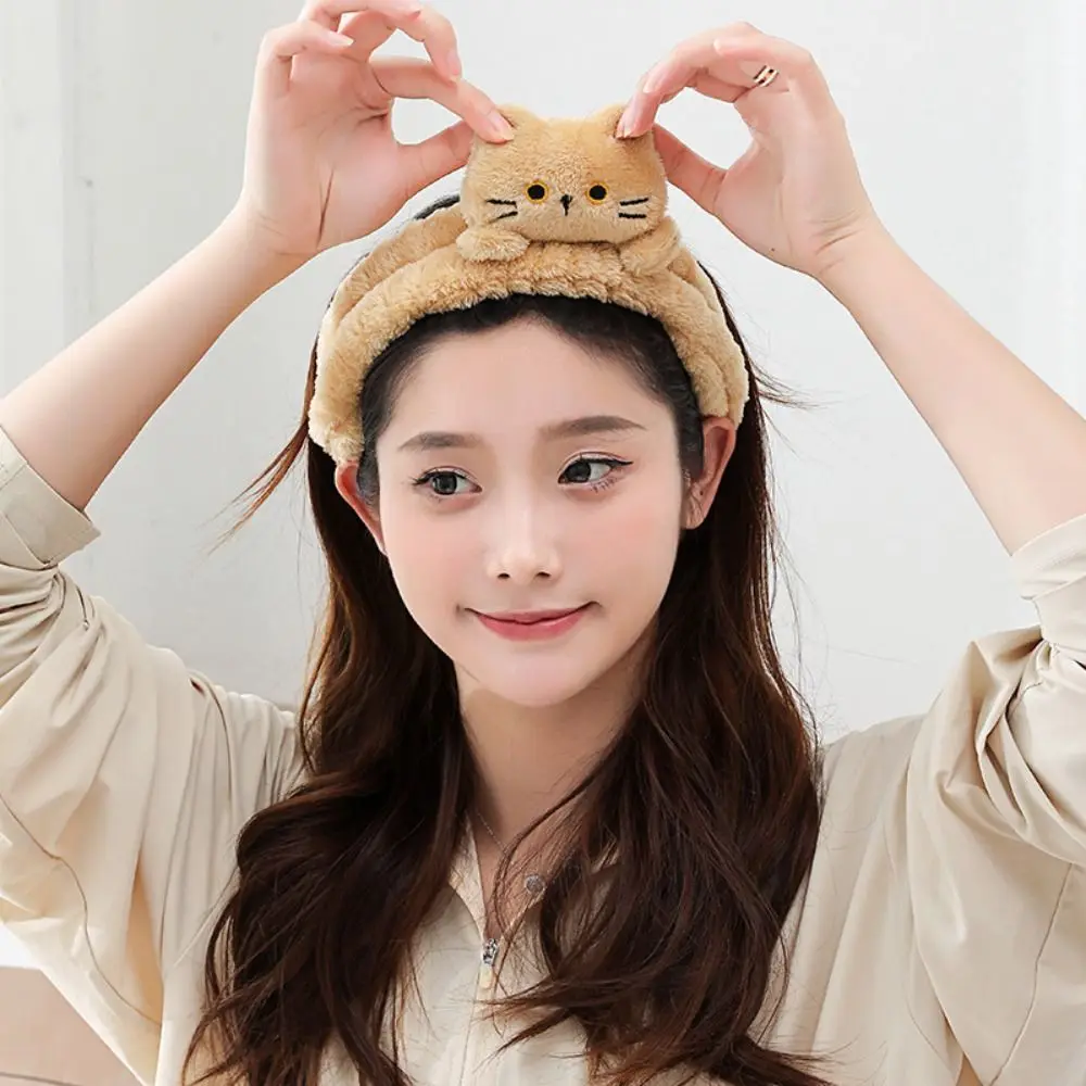 Cartoon Cat Coral Fleece Head Bands Cute Soft Makeup Wash Face Hairbands Hair Accessories Elastic Women Girls Headwear