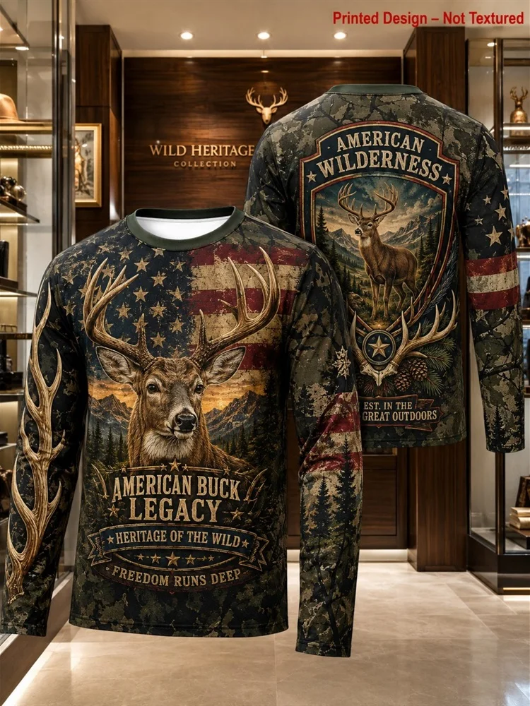 Men's American Outlaw Western Cowboy Horse Eagle Flag Long Sleeve T-Shirt No Fences No Fear Graphic Pullover Tops Gift New