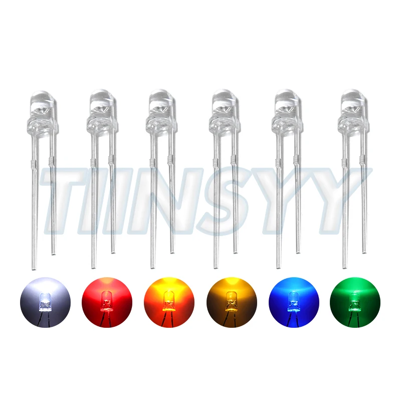 3mm LED Diode F3 Assorted Kit White Green Red Blue Yellow Orange Pink Purple Warm White DIY Light Emitting Diode