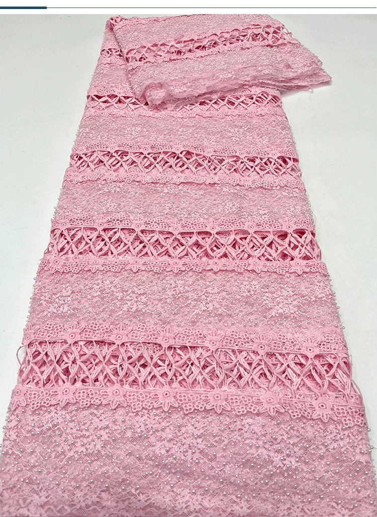 Tela de malla suave de 5 yardas con patrón hueco de burbujas y bordado, telas para vestidos de novia, telas para cheongsam, telas para confección de ropa.