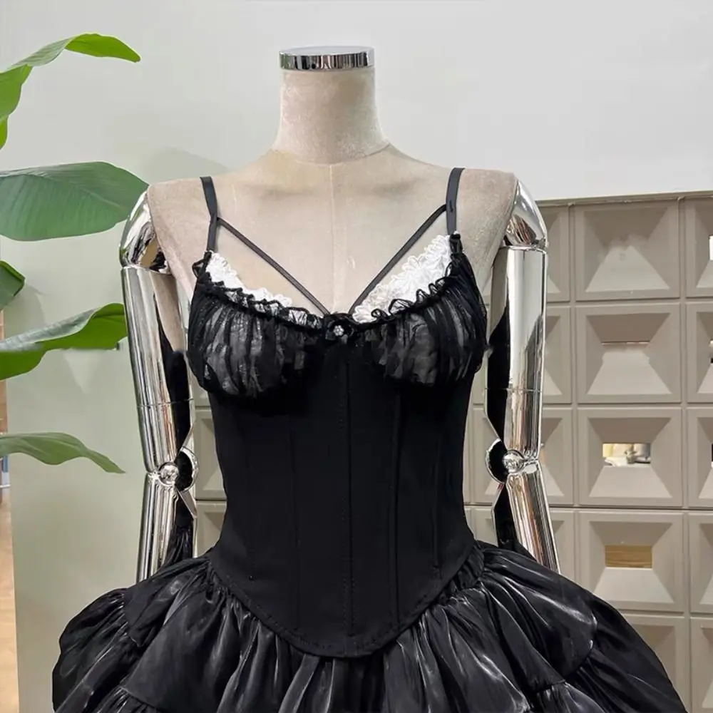 Elegant Ruffle Lace Flower Camisole Buckle Sleeveless Lace Corset Tank Bowknot Suspender Vest Spring Summer