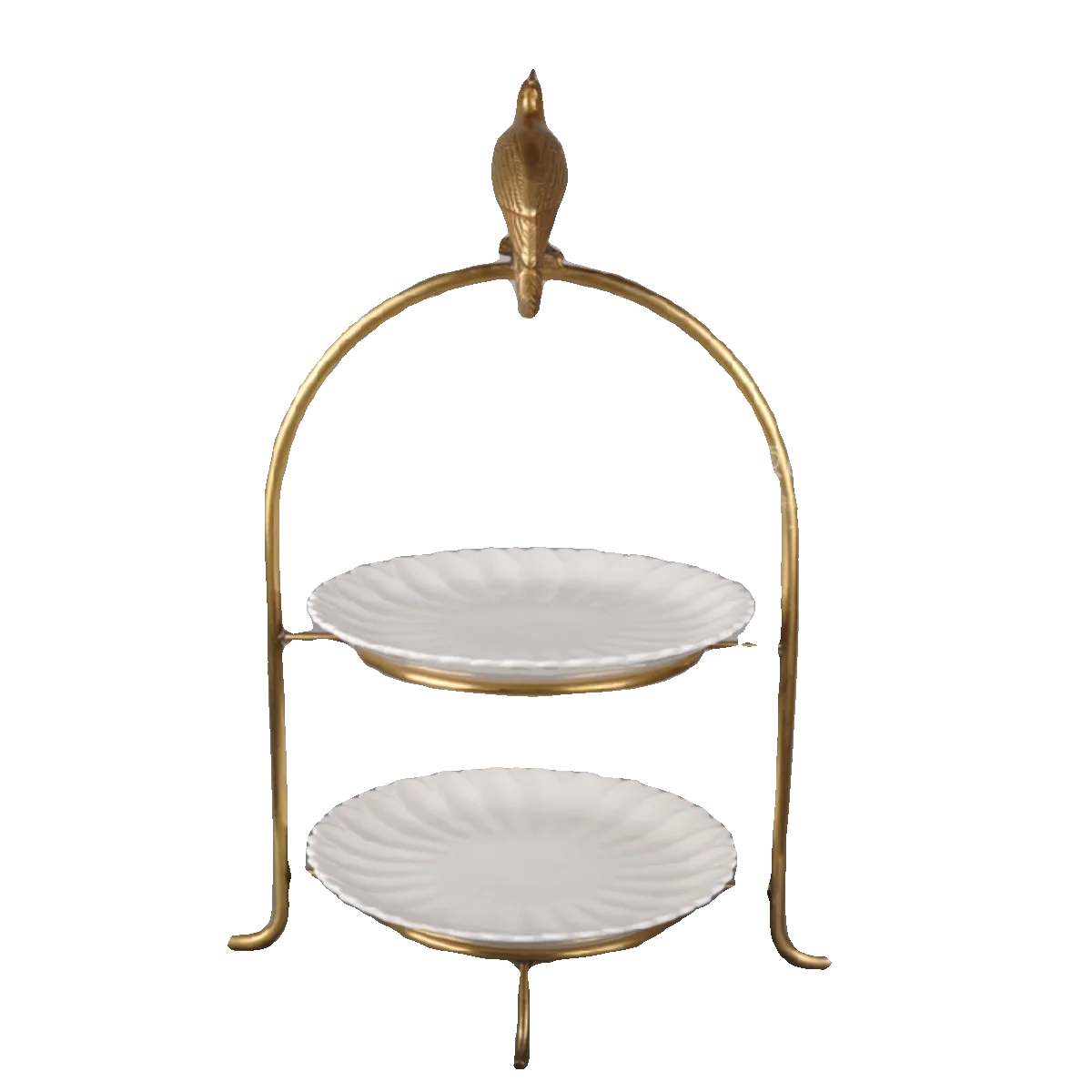 

European and American French afternoon tea snack double-layer snack plate, brass bracket two-layer ceramic snack plate