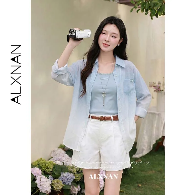 ALXNAN Blue Camisole Women New Summer U-neck Tank Top Lace Trim Slim Fit Gentle Elegant Sleeveless Female Clothing L661116BXA