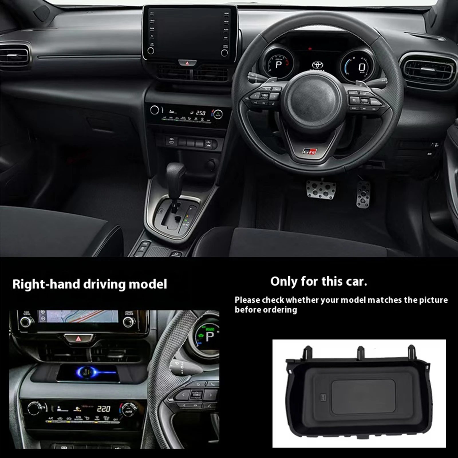 2 Din for Toyota Yaris 2021-2023 Car Wireless Mobile Phone Charger Center Console Storage 18W iphone fast charge plate holder