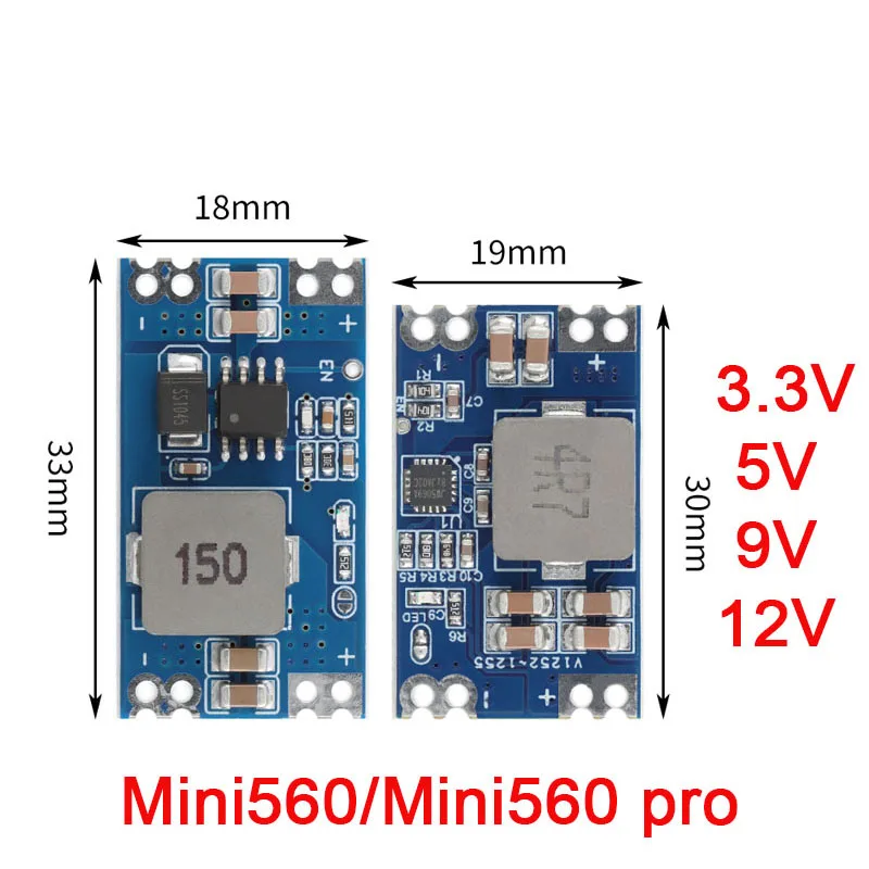 Wysokowydajny konwerter DC-DC mini560PRO obniżający napięcie (step-down) 3.3V 5V 9V 12V, stabilizowany moduł zasilania.
