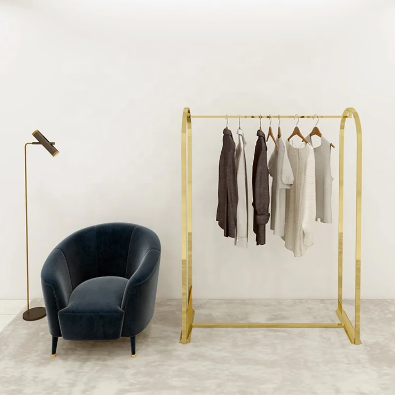 Nordic Gold Clothes Hanging Rack, Vestuário Display Stand, Loja de varejo, Boutique Fixture, Design personalizado