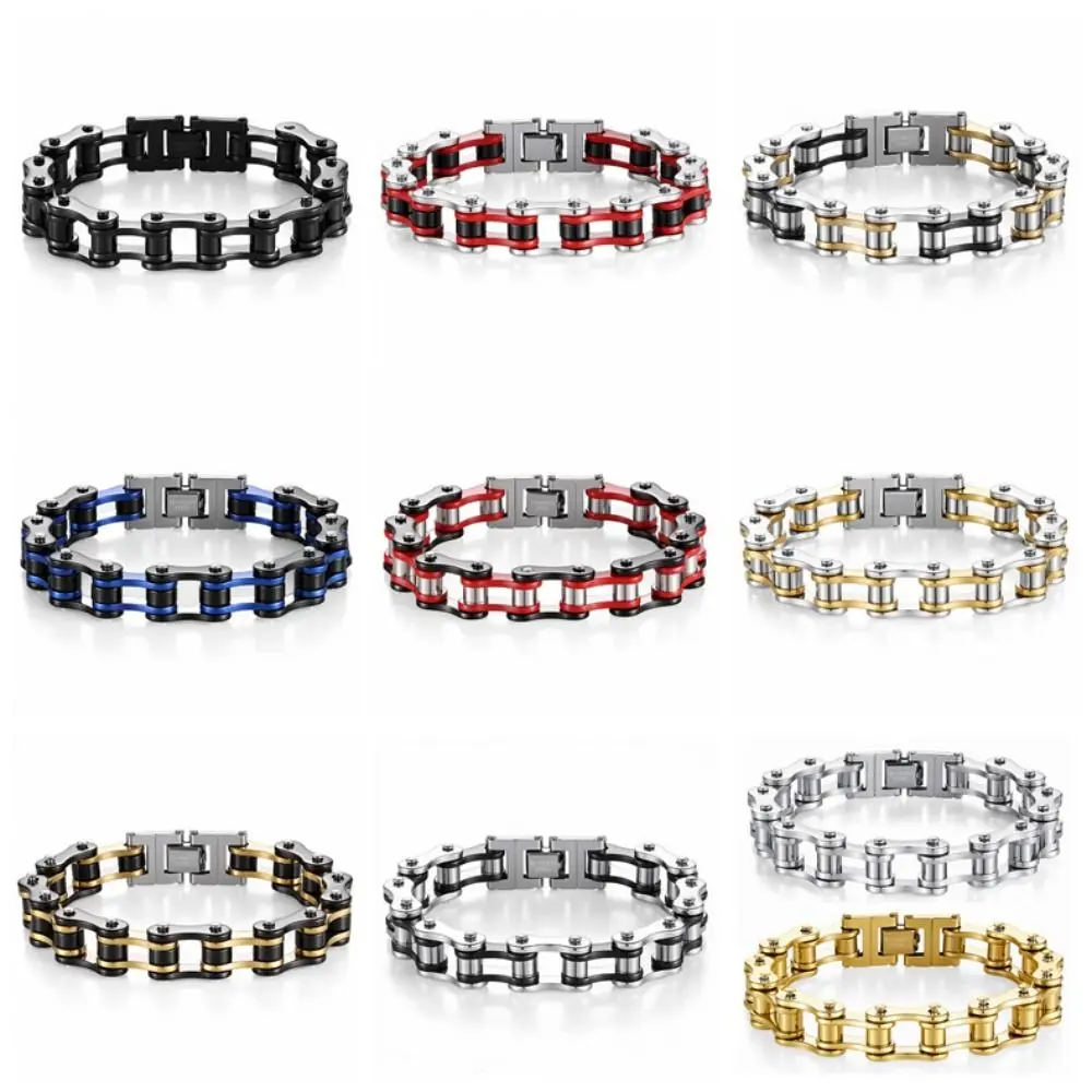 New Punk Rock Titanium Motorcycle Bracelets Unisex Bangle with Multiple Colors 316L Stainless Steel Gold and Silver Jewelry Gift