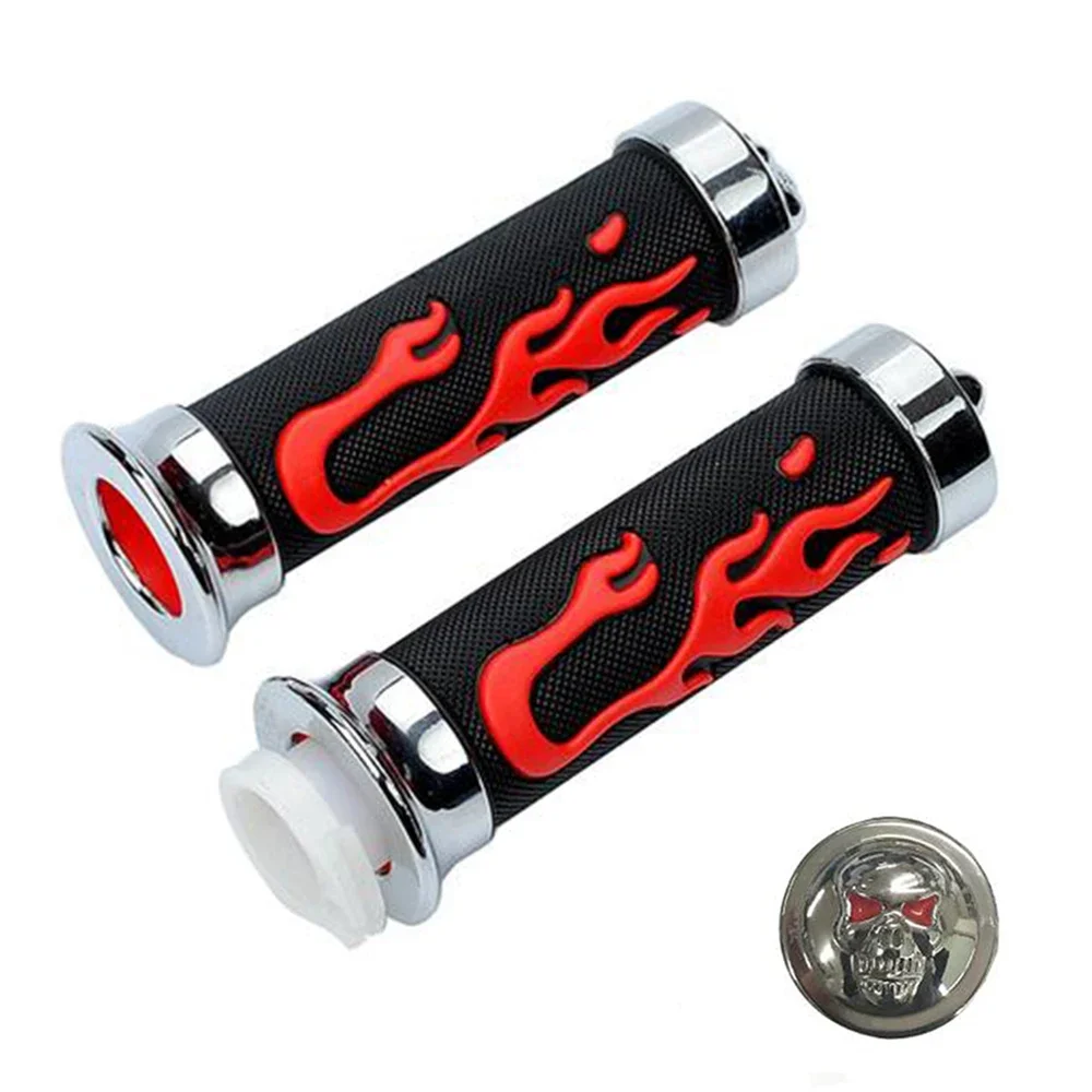 

1 pair Red Motorcycle handlebar Refit parts universal skull Flame Gel Hand Grips Motorcycle Bar Ends Rubber Handle Grips