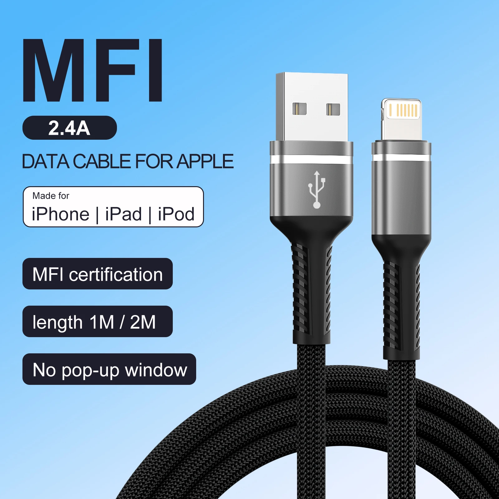 MFi Certified Nylon Braided Fast Charging Cable for Iphone 14 Plus 13 Pro Max 12 11 XR XS 2.4A USB L