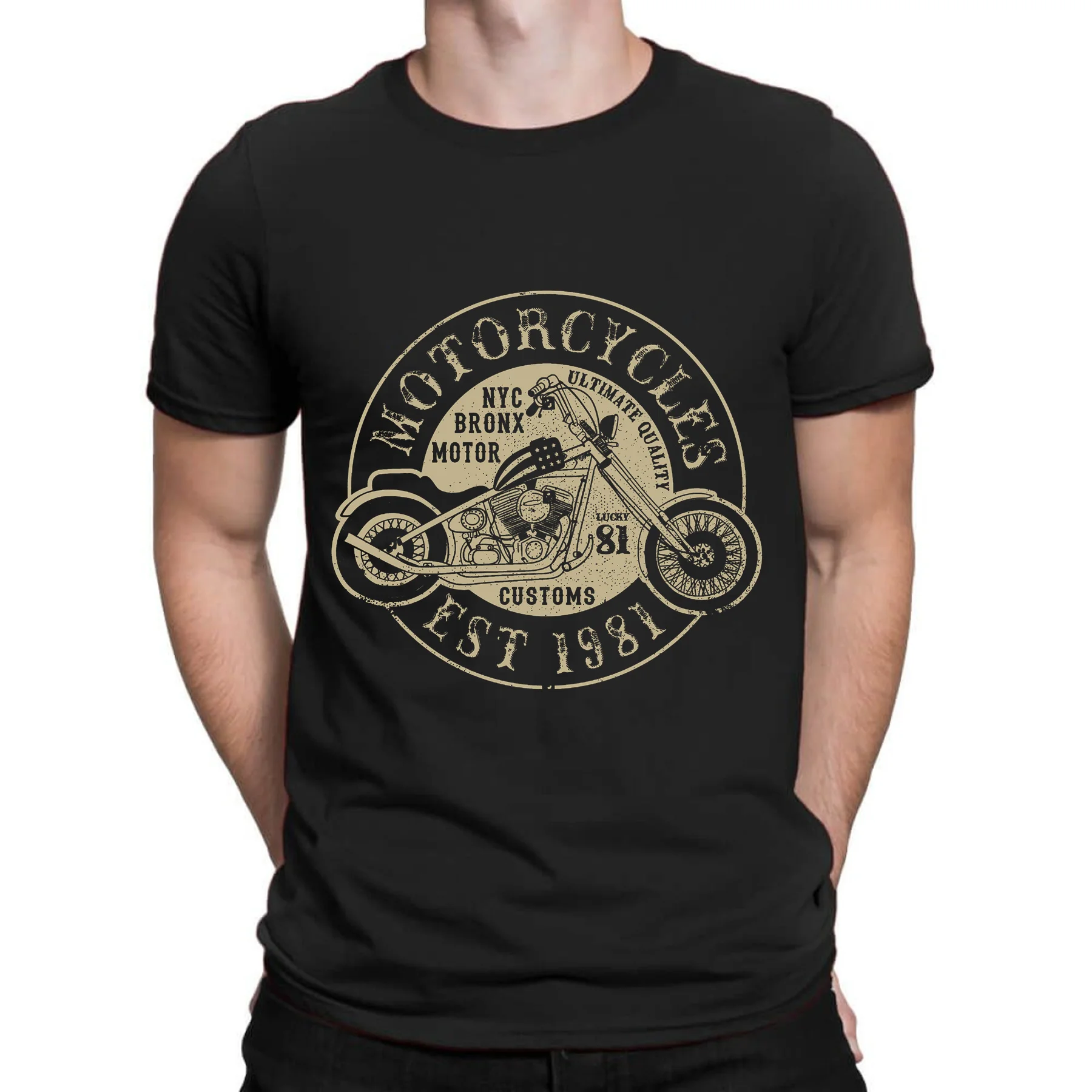 Vintage Custom Chopper Motorcycle Graphic Tee Men Cotton Casual Short Sleeve Streetwear Tops S-3XL