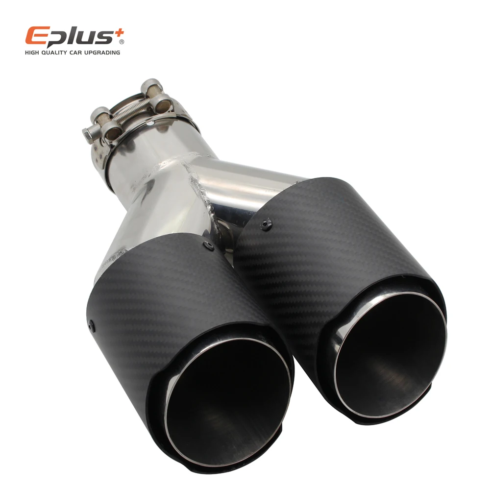 

EPLUS Car Carbon Fiber Matte Muffler Tip Y Shape Double Exit Exhaust Pipe Mufflers Nozzle Decoration Universal Stainless Silver