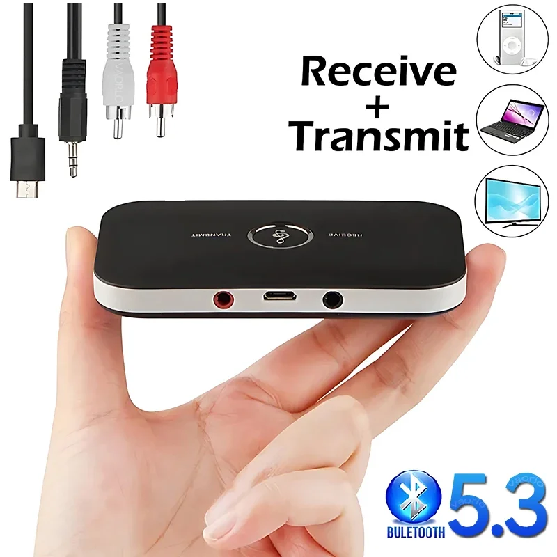 Upgrade B6 2 in 1 Bluetooth 5.3 Audio Receiver 3.5mm AUX+RCA Transmitter 600mAh Battery Wireless Adapter For Car PC TV Headphone