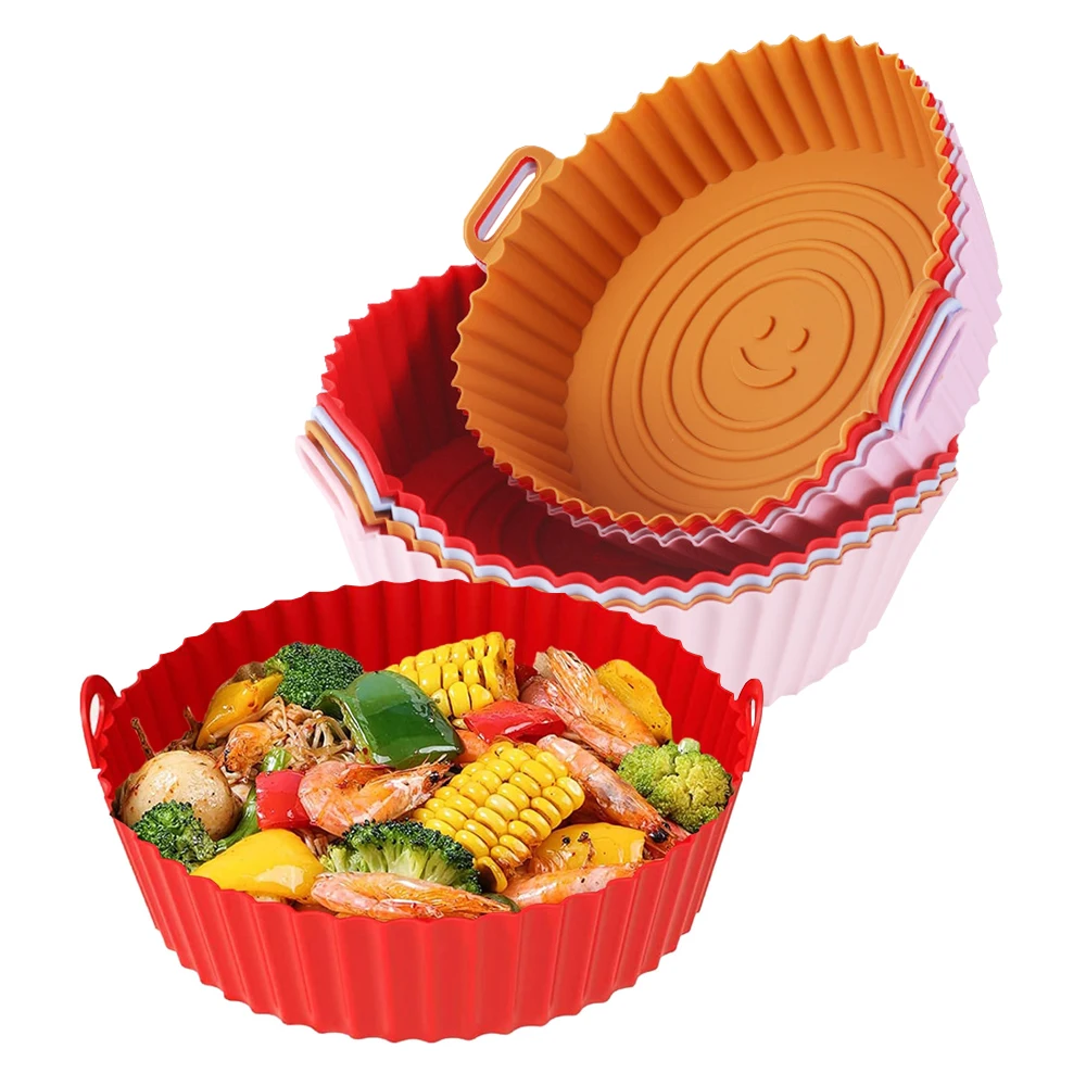 Силиконовая форма для выпечки для аэрофритюрницы, многоразовые круглые вкладыши для аэрофритюрницы 21 см, силиконовая корзина для выпечки, миска