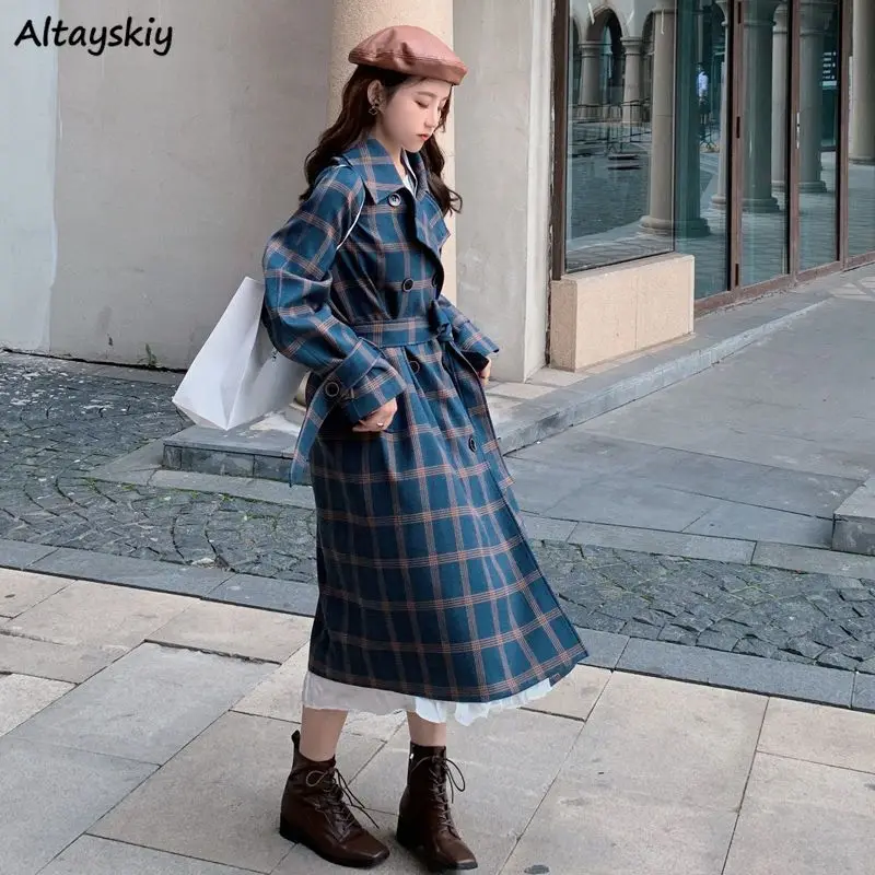 

Trench Women New Autumn Coats Gentle Fashion British Style Baggy Plaid Classic Harajuku Casual Aesthetic Street Casacos Feminino