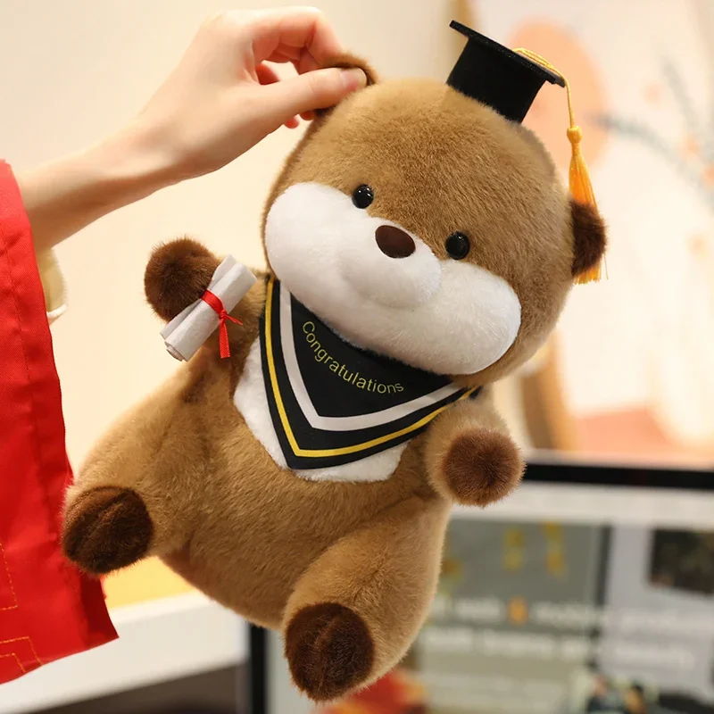 

Красивая 1 шт., 25 см, милая плюшевая кукла с выпускной выдрой, высокое качество, мультяшная шляпа доктора, морская выдра, плюшевая игрушка, домашний декор, подарок