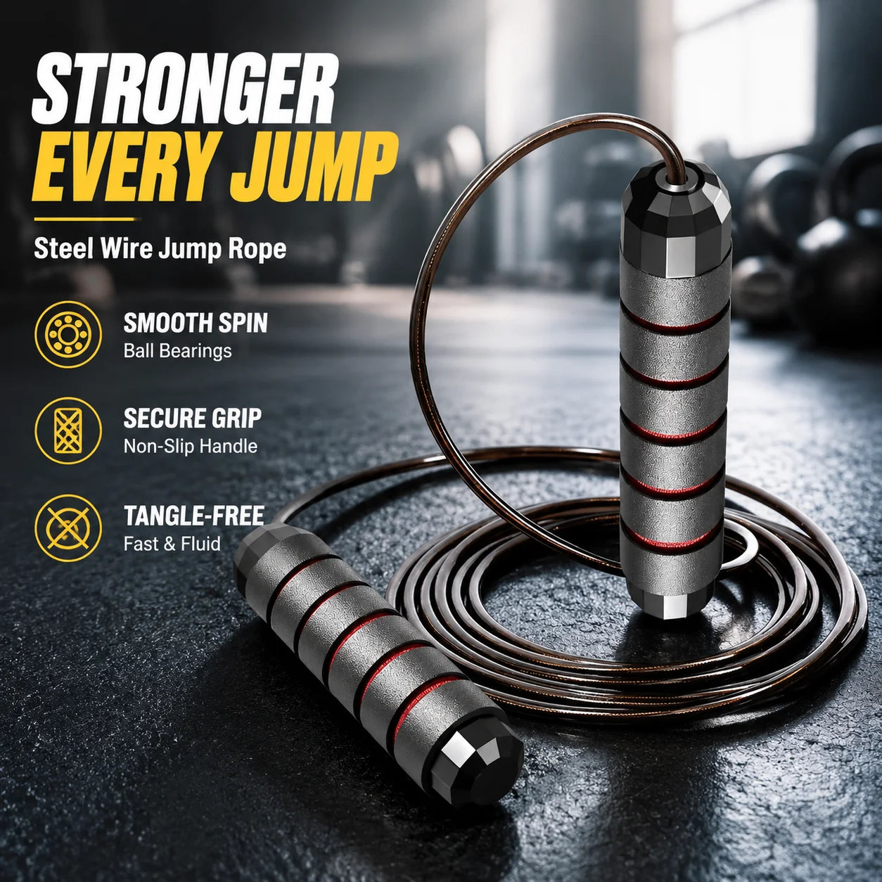 Adjustable Steel Wire Jump Rope with Ball Bearings, Non-Slip Handle, Tangle-Free Skipping Rope for Home Workout & Boxing