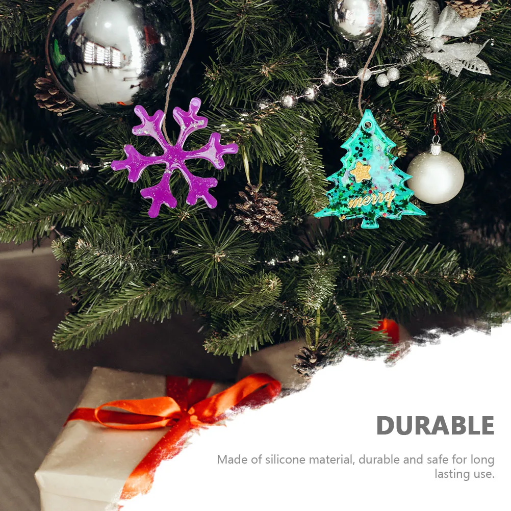 

5pcs Christmas Tree Pendant Mold Silicone Diy Epoxy Craft Hanging Ornament Molds Reusable Non-Stick Pendant Casting Molds For
