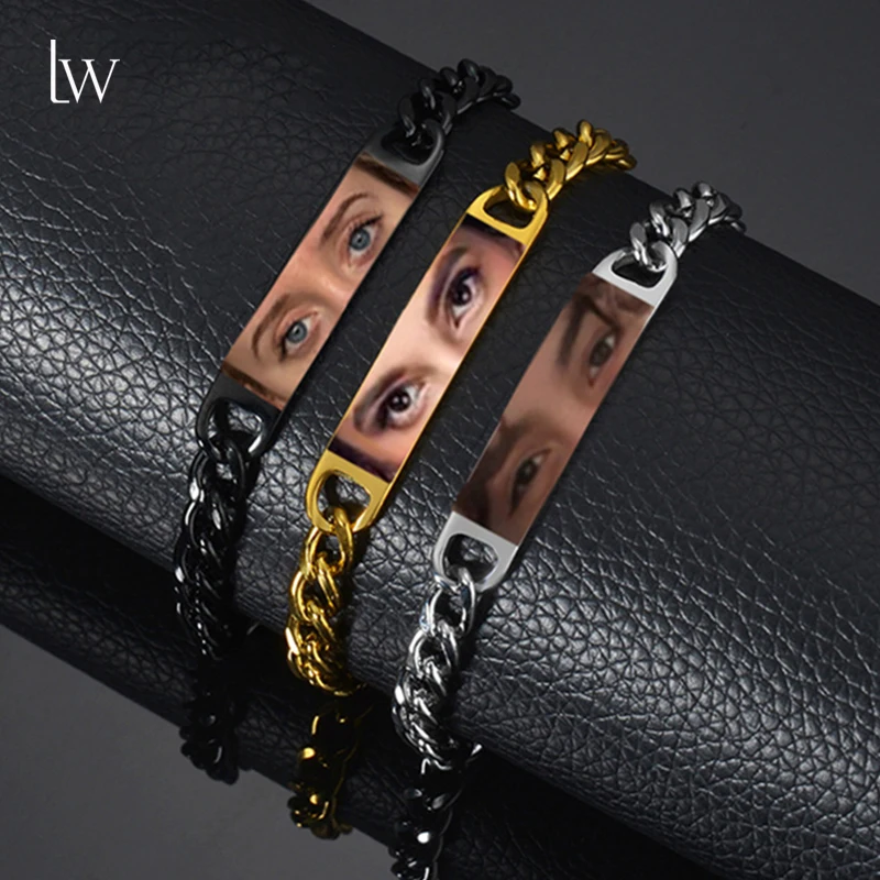 Personalized Lover Eyes Picture Bracelet for Women Custom Engraved Name Eyes Photo Bracelet for Her/Him Couples Jewelry Gifts