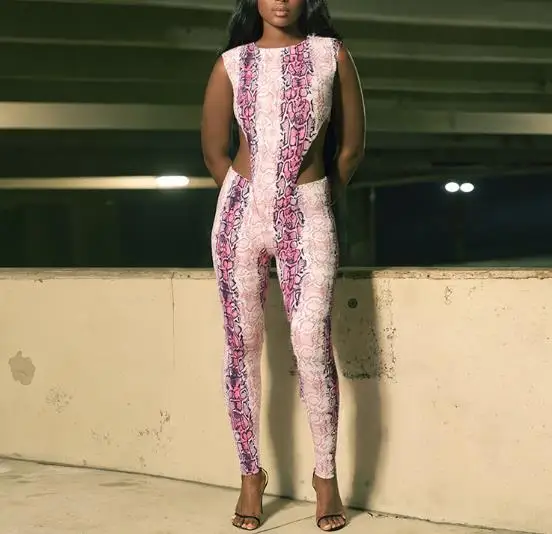 Fashionable Snake Print Inverted Triangle Sleeveless Jumpsuit and Tight Pants Set for Summer Women's Personality 2-Piece Set