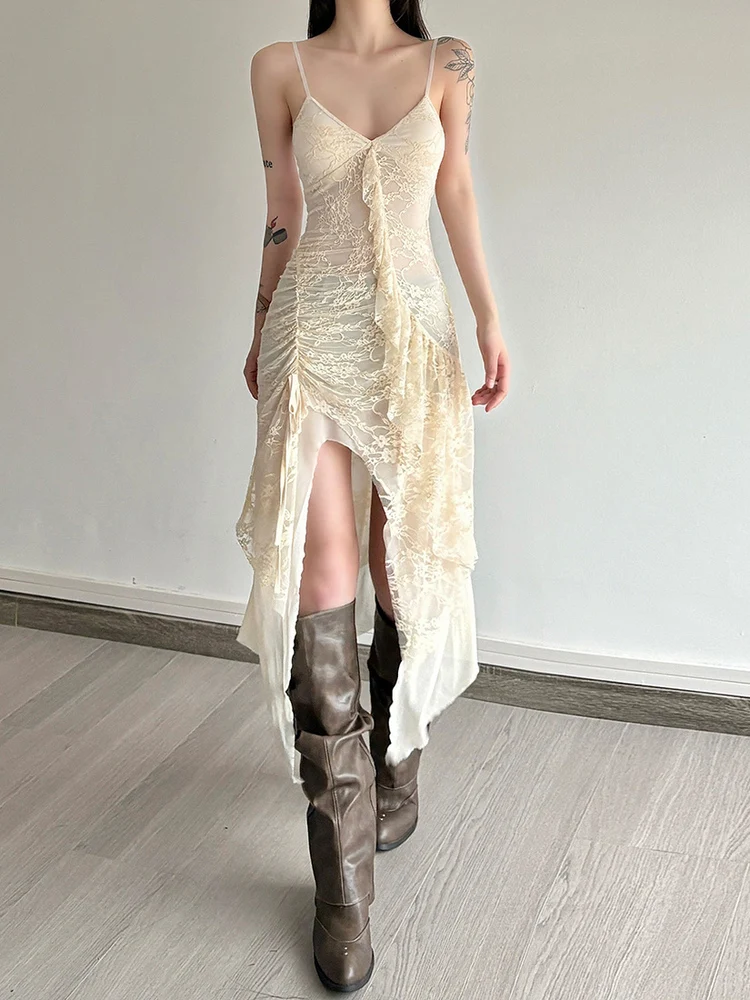 Sukienka WEIRD PUSS Summer Pure Desire Sexy Long Dr Women's Strapl V-Ne Gown Ele Polymers Fiber No-Sve Gown Trendy