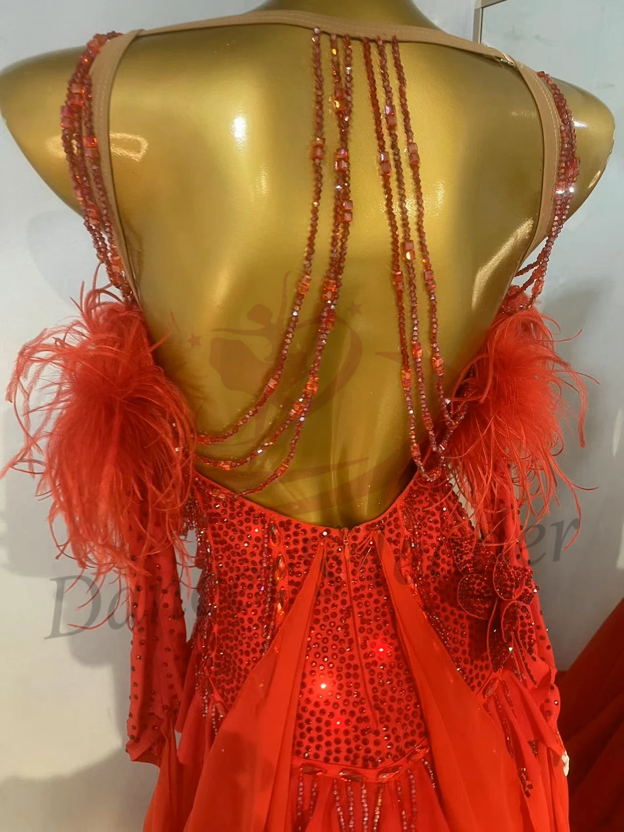 

Latin Dance Costume Rhinestone Women's High-end Custom Red Diamond Cake Streamer Skirt With Samba Performance High Dress