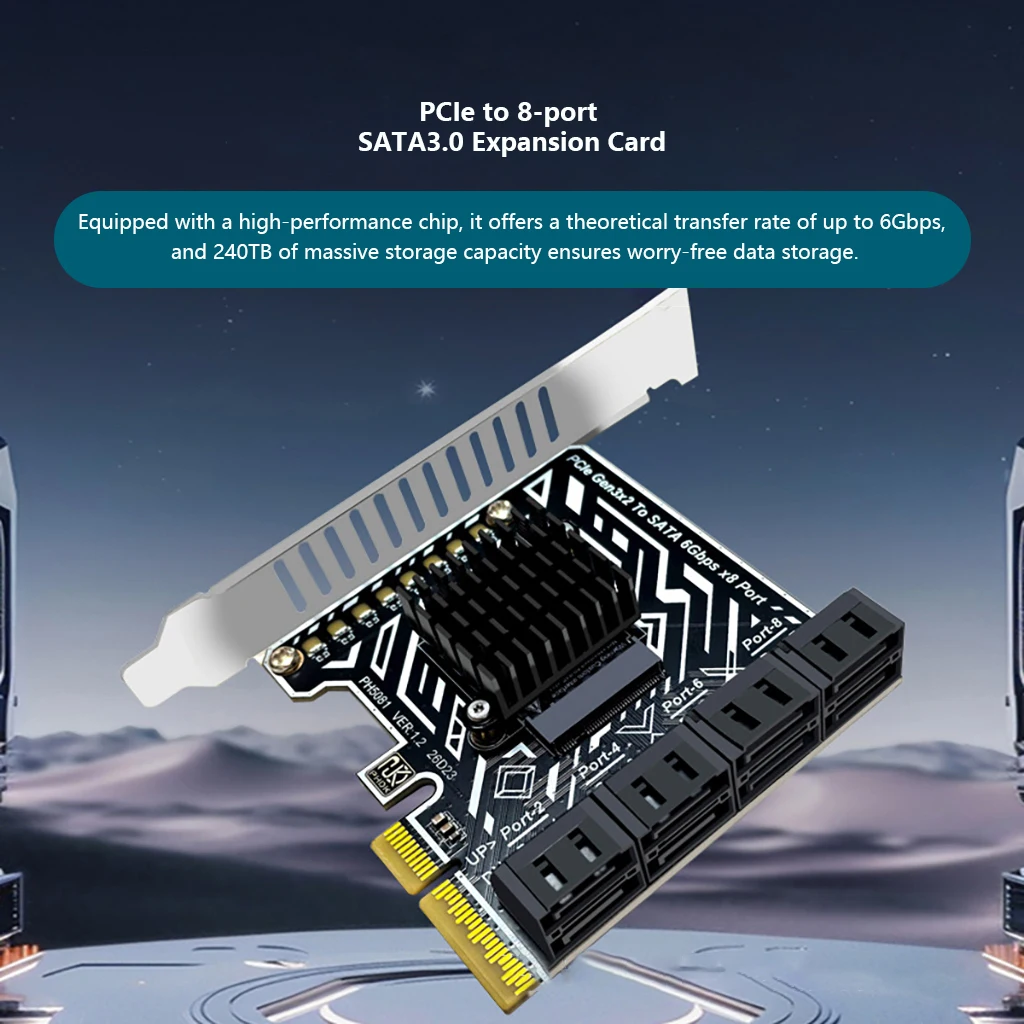 PCIe 3.0 X2 To 8x SATA III 6Gbps Adapter Card with 120mm/80mm Low Profile Bracket For ITX ATX Chassis PCI-E SATA Expansion Card