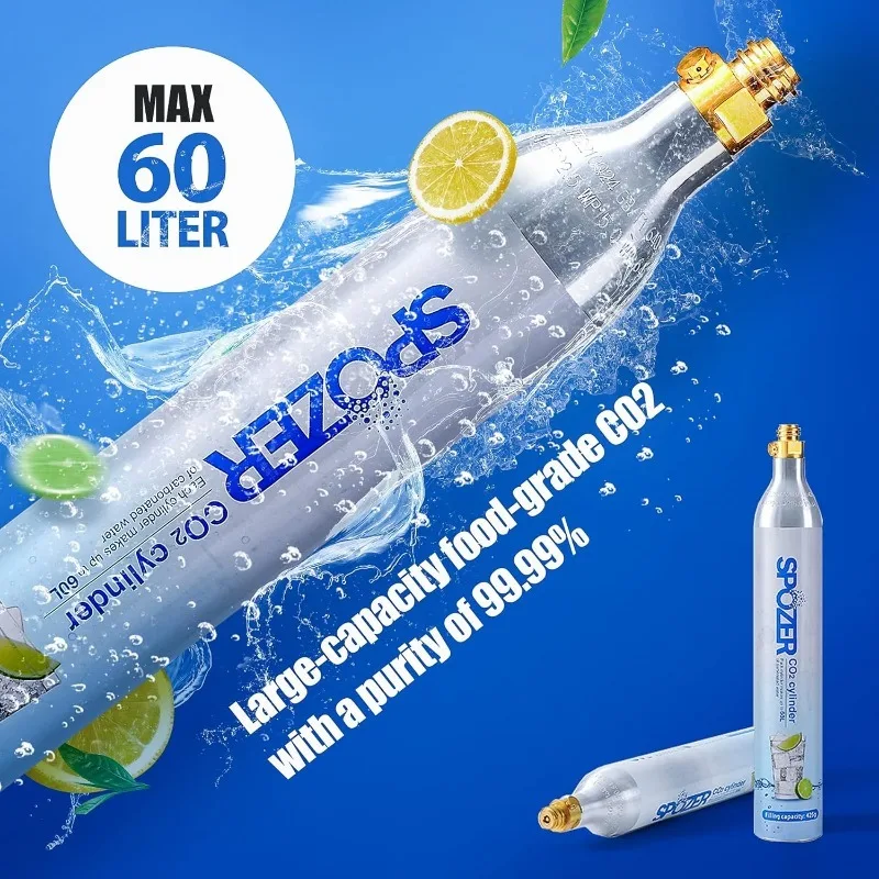 أسطوانة ثاني أكسيد الكربون سعة 60 لترًا لـ Sodastream، كربونات التبادل المتوافقة مع أجهزة صانع الصودا، التكيف: FIZZ، لمسة واحدة #4