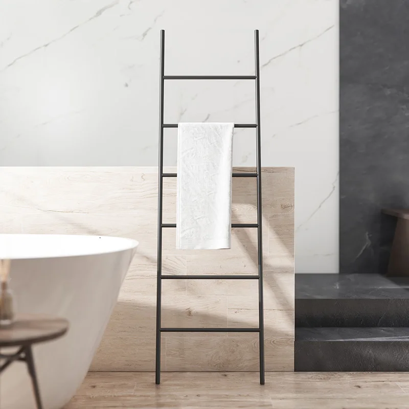 

Nordic towel rack minimalist bedroom iron art wall facing clothes and hats rack floor standing ladder shaped clothes storage