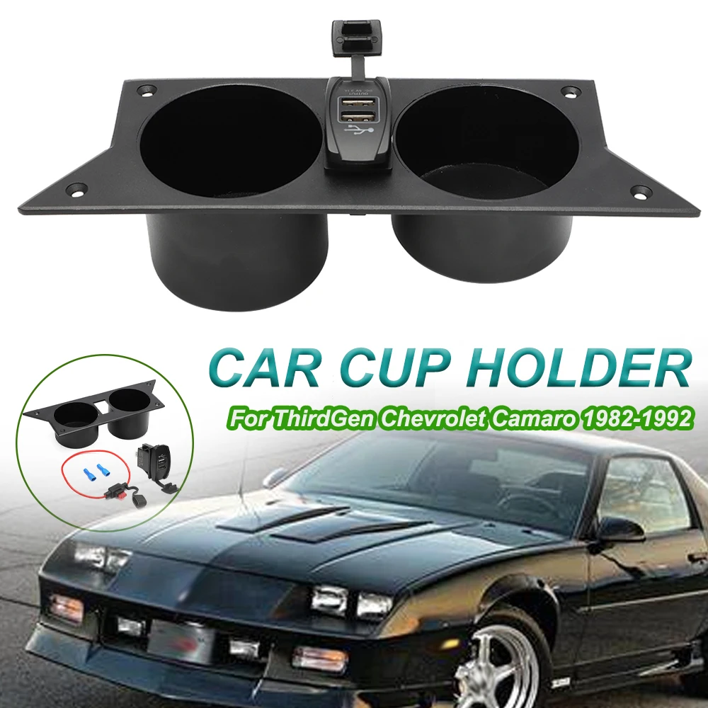 For Third Gen Chevrolet Camaro 1982-1992 Car Cup Holder (With USB Charging Socket) Leak Proof Removable Upgrade 