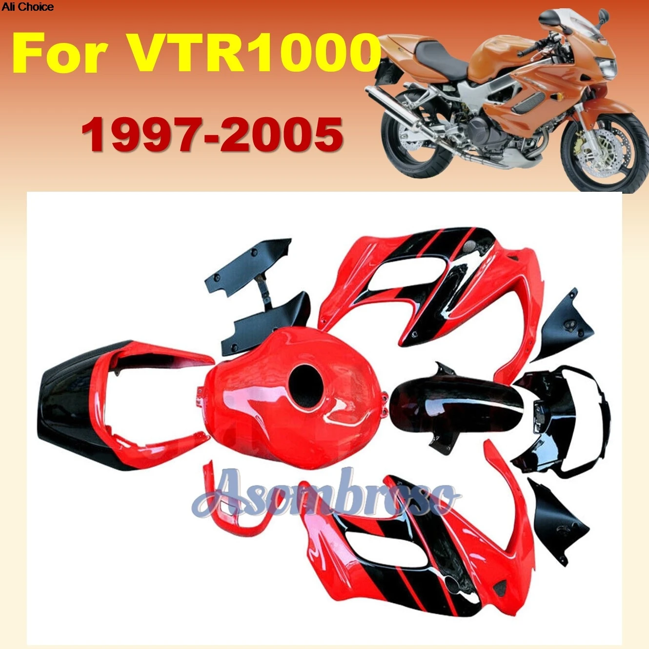For VTR1000F VTR 1000F 1997 1999 1998 2000 2001 2002 2003 2004 2005  SuperHawk  Red/Black Parts Change Fairing Kit