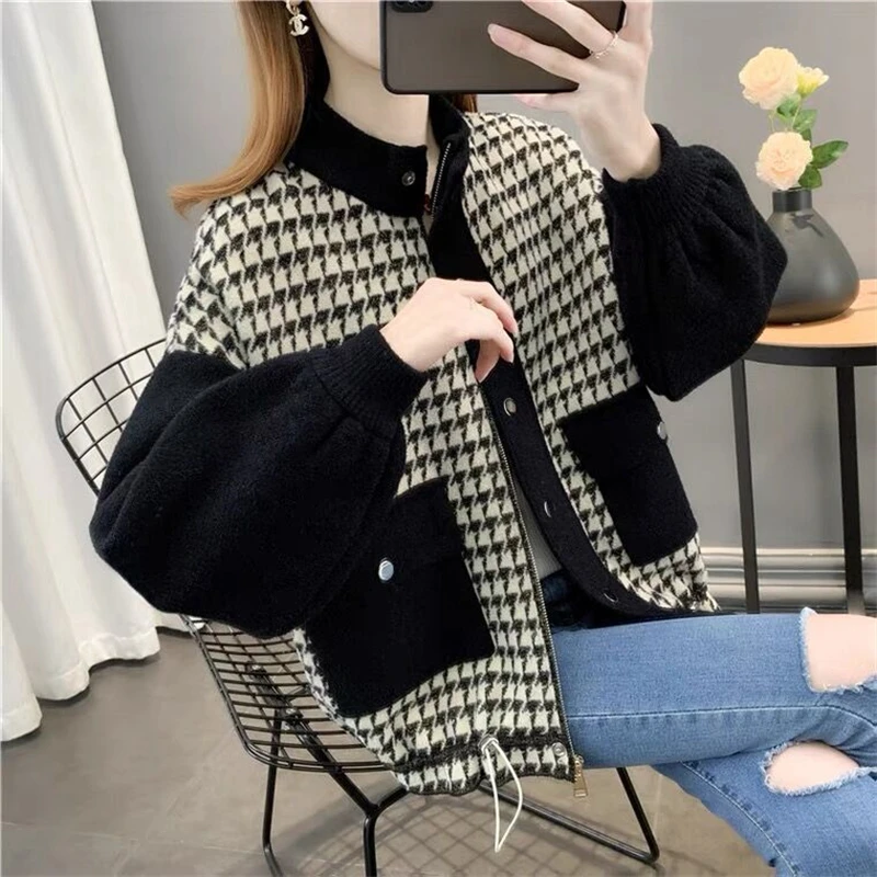 Autumn Winter New Knitted Cardigan Korean Loose Women's Woolen Coat Large Size Imitation Mink Velvet Sweater Jacket Female