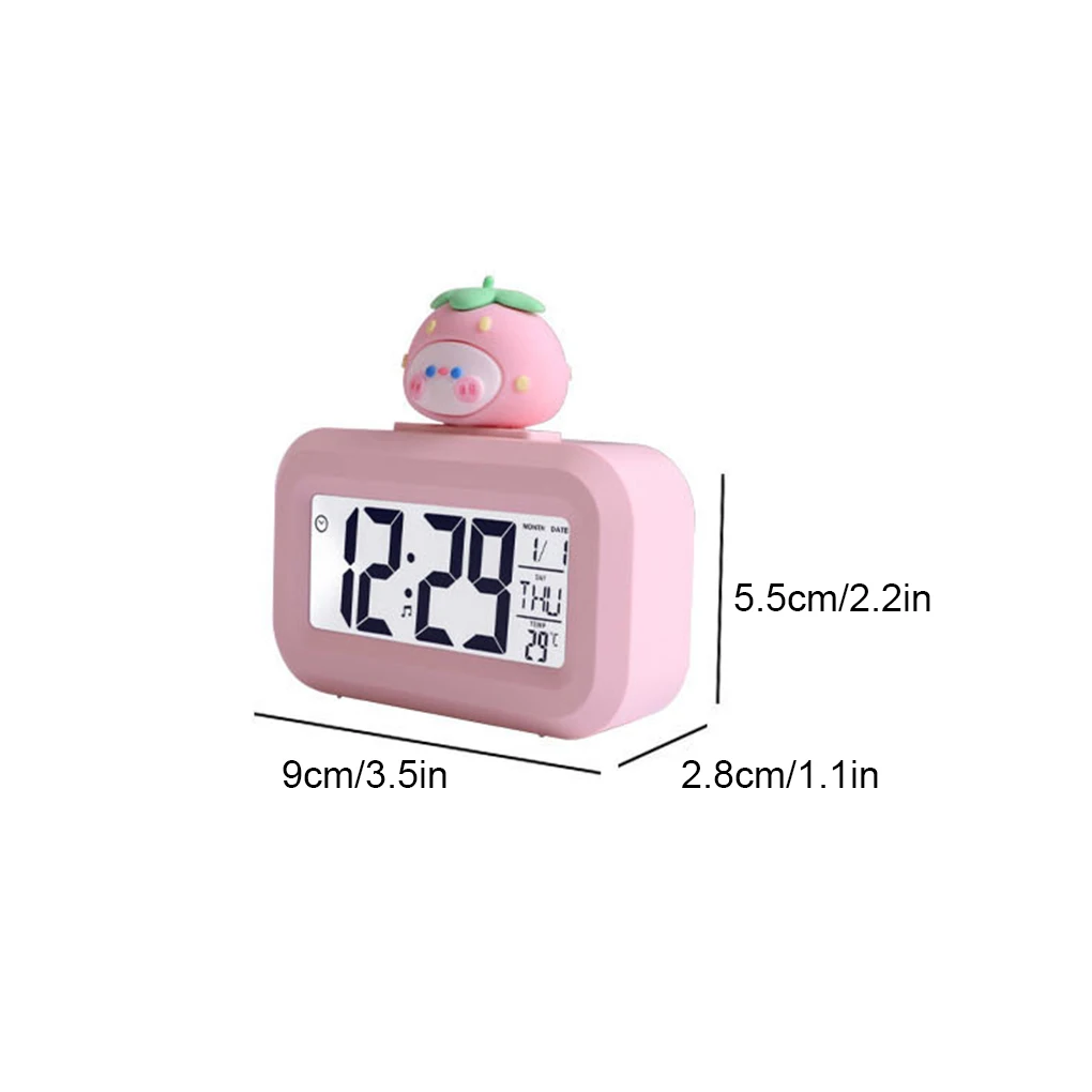 Cute Strawberry Digital Alarm Clock Mute Calendar Desktop Alaways On Table Clocks Temperature Electronic LED Clocks Table Clock