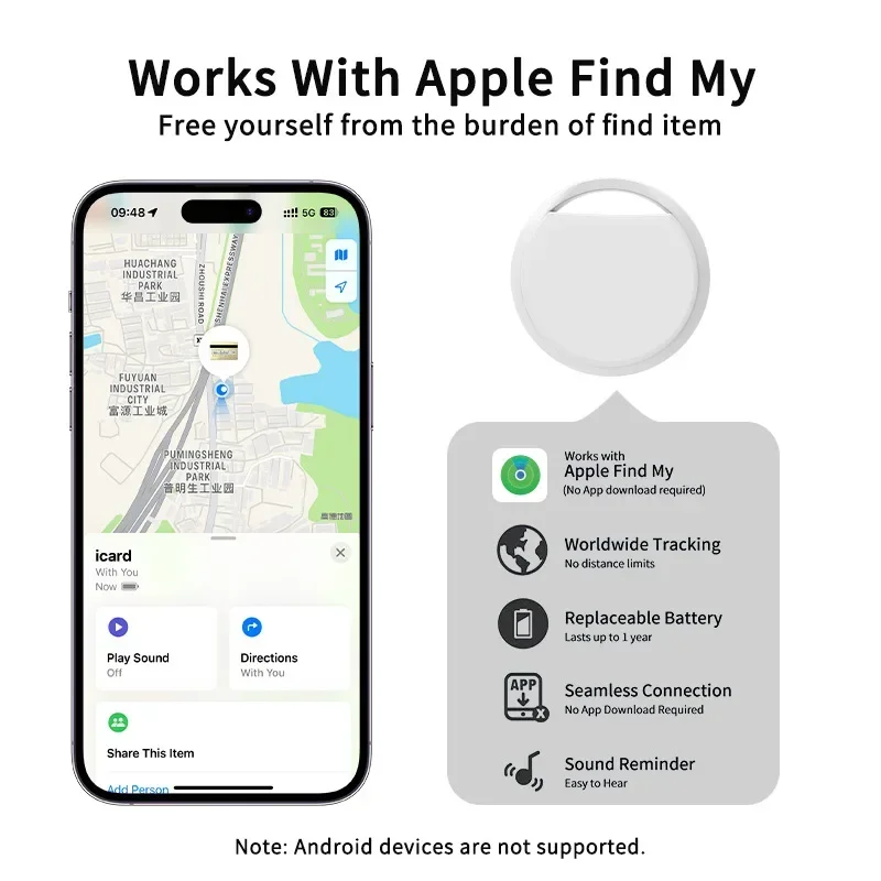 جهاز تتبع صغير بنظام تحديد المواقع لهاتف IOS IPhone مع Google Find My Device App Keys Finder مكافحة خسر العلامة الذكية للحيوانات الأليفة محفظة أطفال أمتعة السيارة