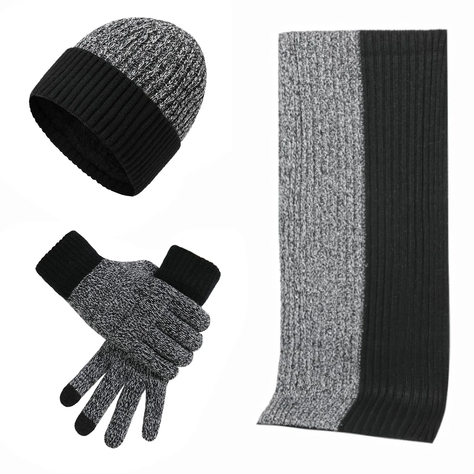 

Women&Men Autumn Winter Warm Wool Hat Scarf Gloves Slouchy Three Pieces Winter Snow Knit Cap Screen Scarf Gloves Hat Set for Men