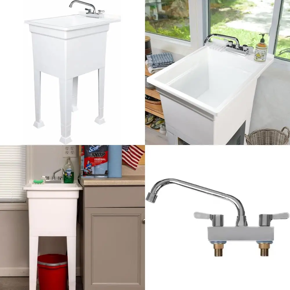 

Portable Outdoor Kitchen Sink, 18 x 24, White, Compact Utility Tub with Quick-Connect Drain and Faucet