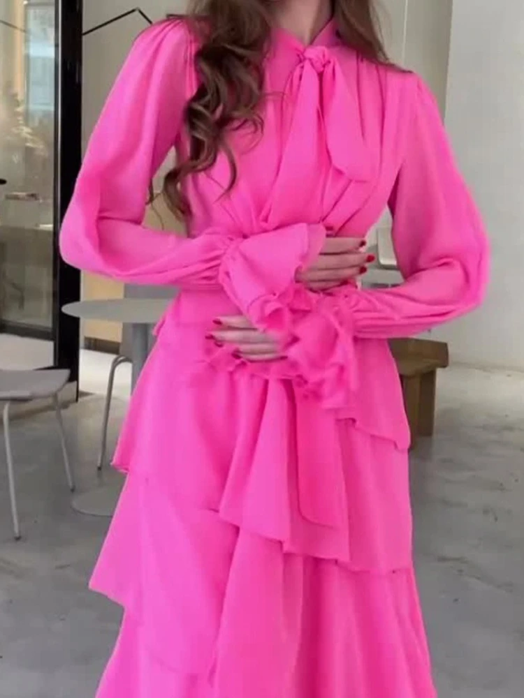 Robes longues en mousseline de soie, mode généreuse, bord de feuille de Lotus, épissage, Style princesse, Design sens, col mi-haut, nouvelle collection été