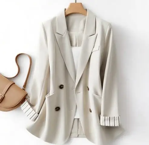 

Fashion Jacket 2025 Women's Suit Latest Style Casual Elegant High-End Striped Sleeve Versatile Casual Minimalist Suit Jacket