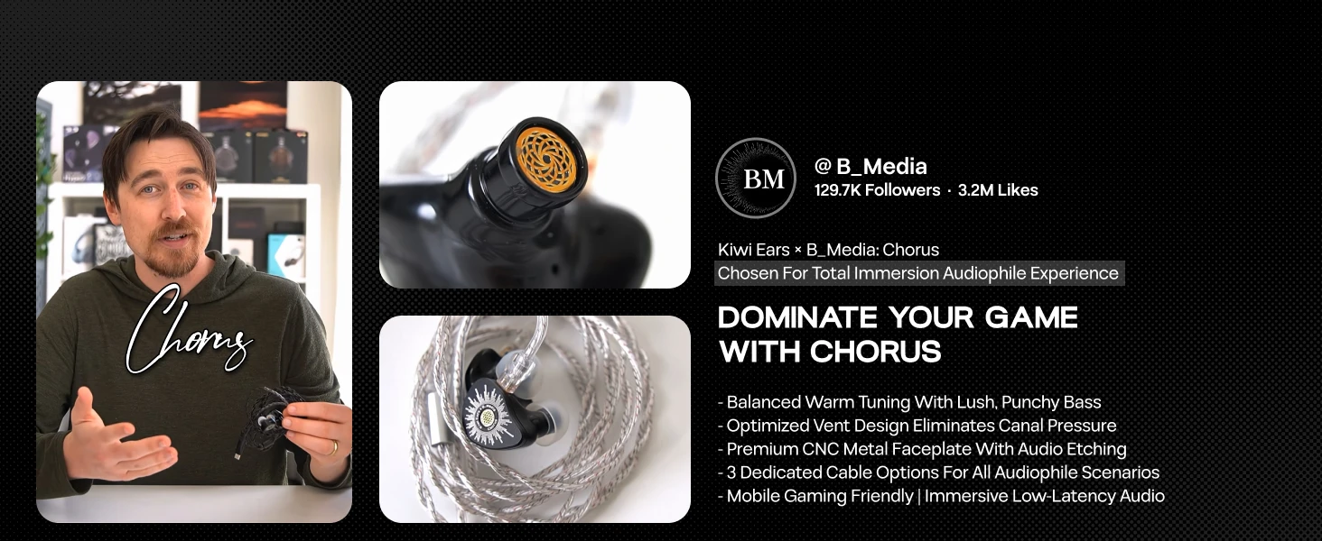 Kiwi Ears x B_Media: Chorus DLC Diaphragm Dynamic Driver IEM-Kopfhörer mit maßgeschneidertem Kabel-Ökosystem – Detail 2
