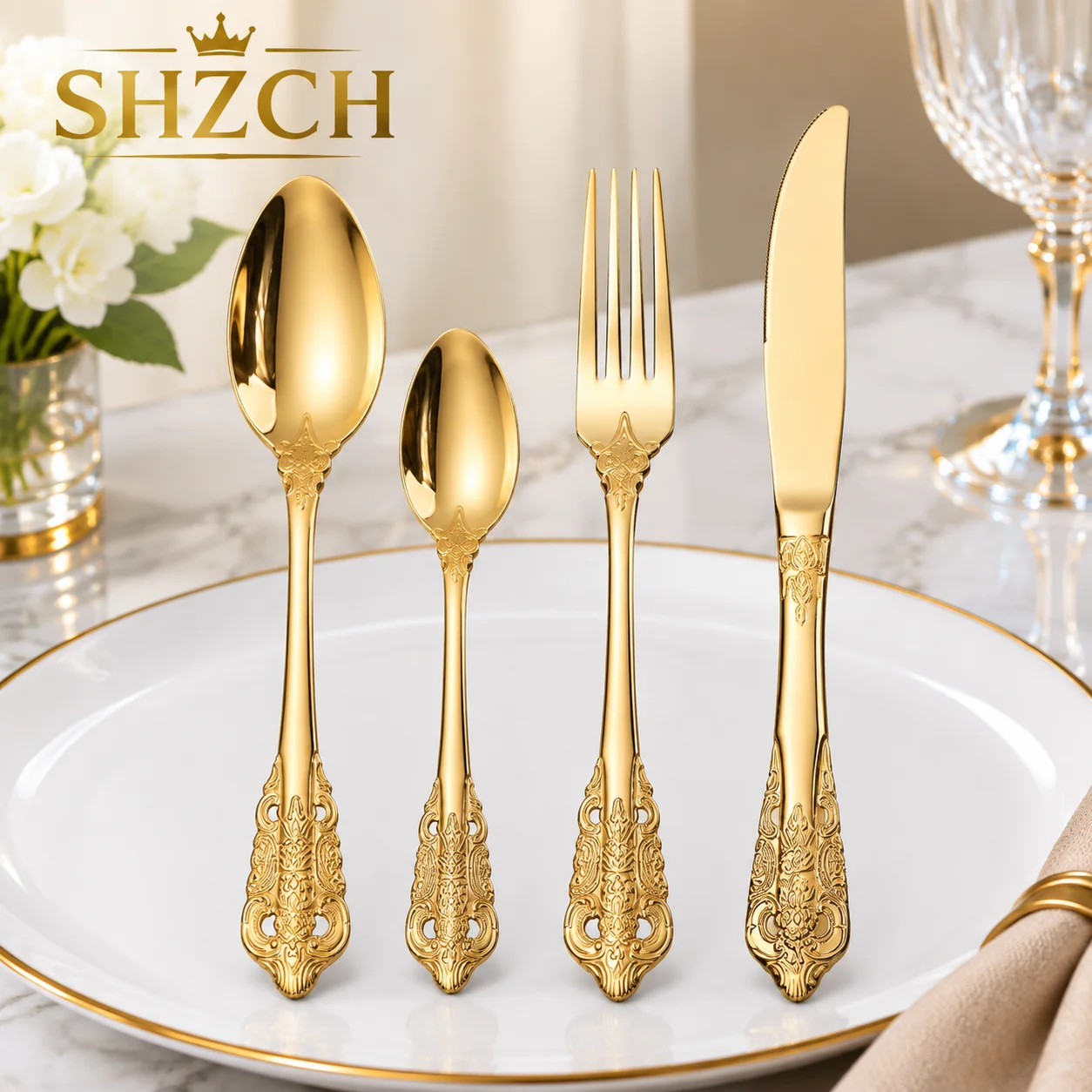 Vintage Collectible Spoons - Luxury 24-Piece Gold Cutlery Set |