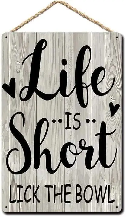 Retro Tin Sign Kitchen Sign, Life is Short Lick The Bowl, Kitchen Cafe Pub Decor 8x6 inch