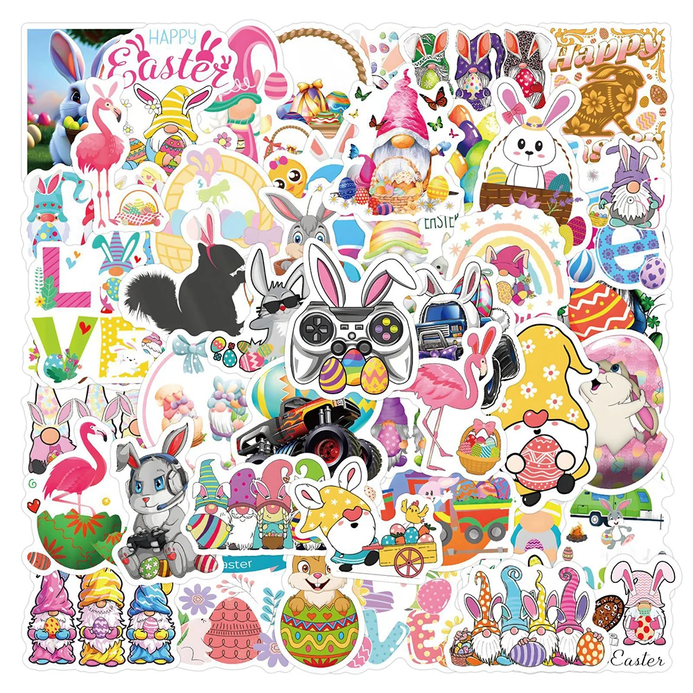 

10/30/50/110pcs Easter Cartoon Holiday Stickers Cute Bunny Dwarf Egg Graffiti Decals Phone Suitcase Kids Toy Sticker Decorations