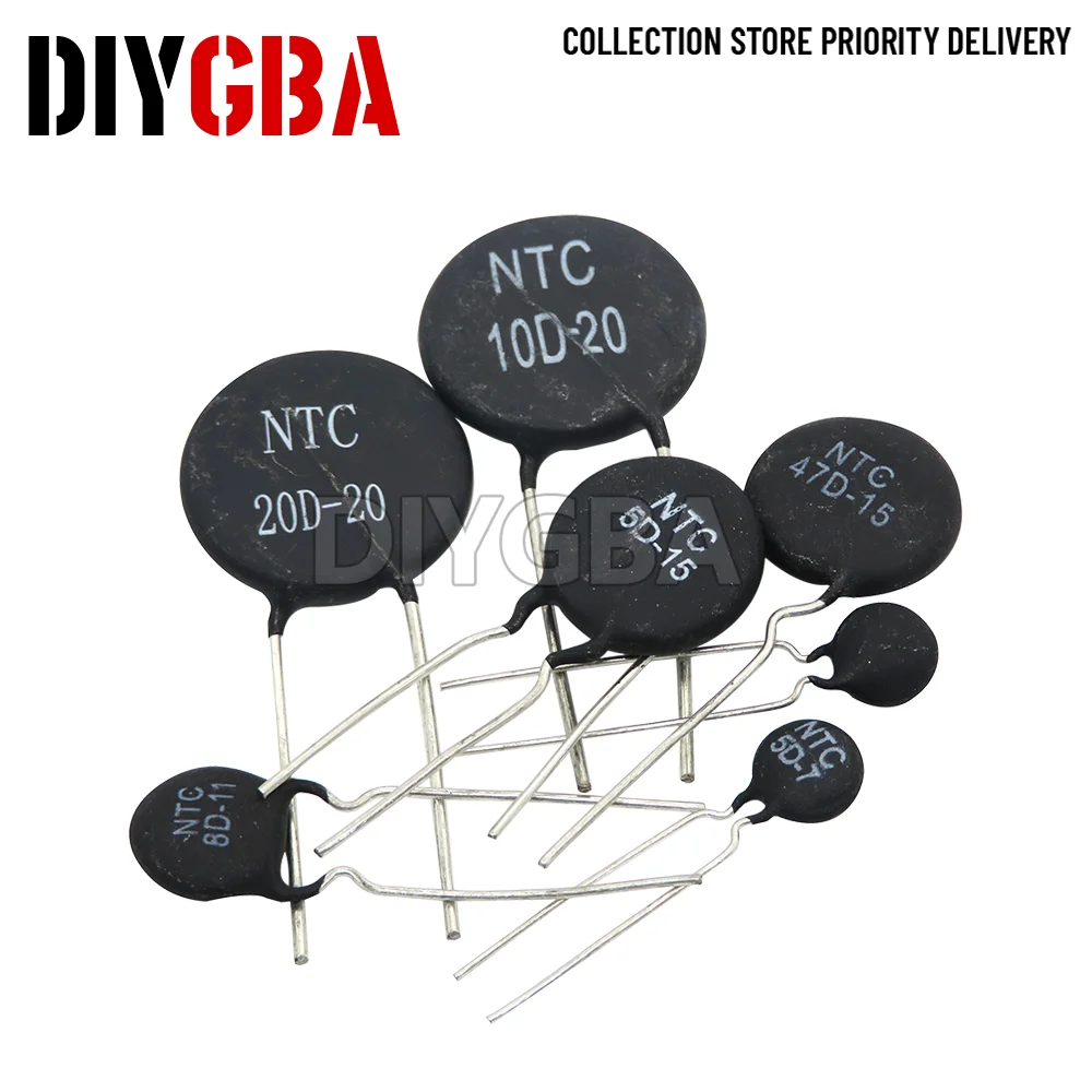 10pcs NTC 5D 8D 10D-9 10D-11 10D-13 10D-15 10D-20 10D-25 47D-15 Thermistor 5D-7 5D-9 5D-11 5D-20 8D-20 Thermal Resistor DIYGBA