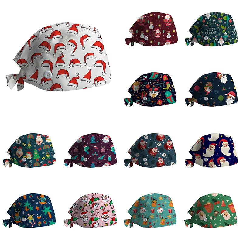 

1PC New Scrub Nurse Hat gorros quirurgicos Floral Bouffant Sanitary Cap with Sweatband Cartoon Printing Nursing Caps Scrub Cap