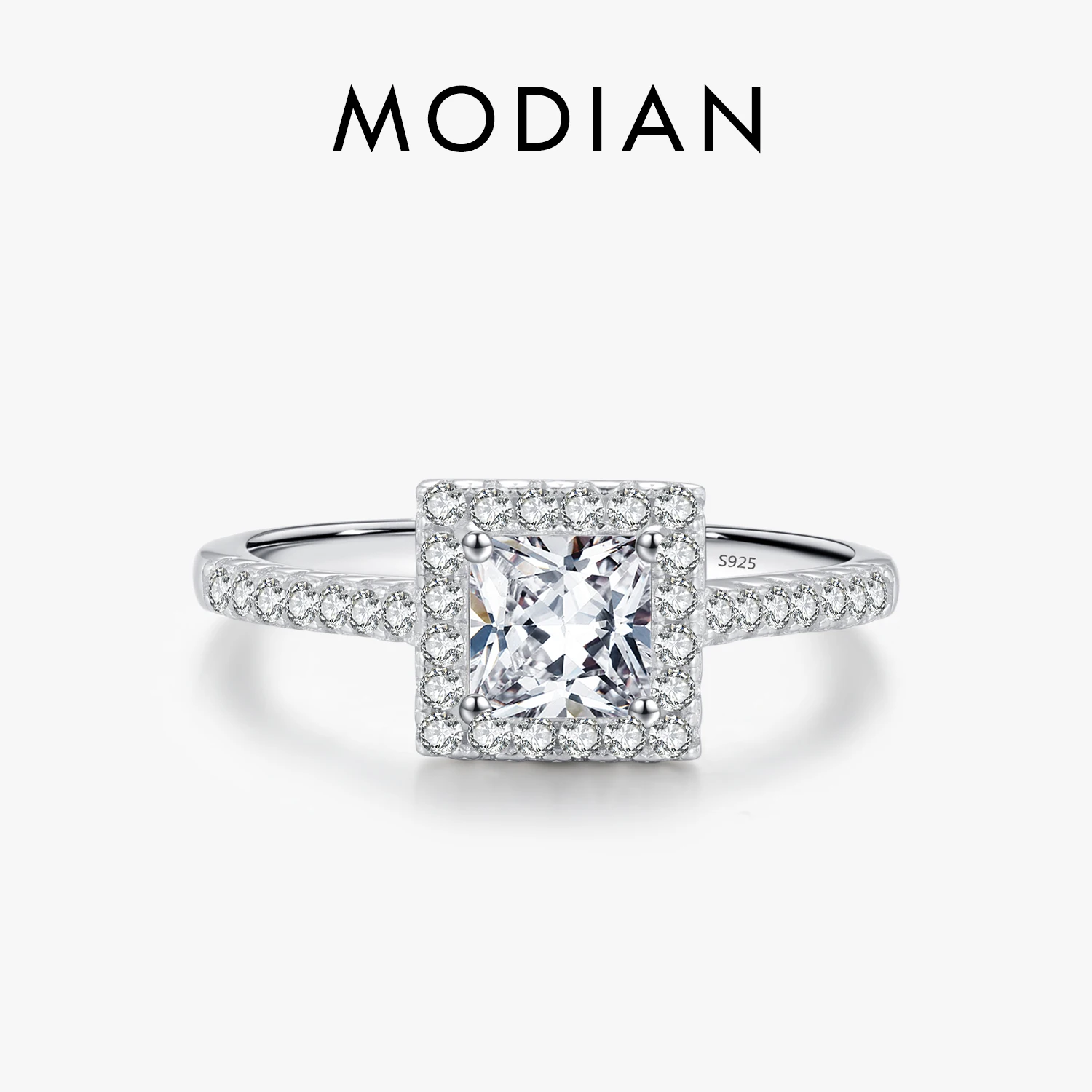 

MODIAN 925 Sterling Silver Exquisite Square Zircon Ring Romantic Wedding Ring For Women Anniversary Gift Luxury Fine Jewelry