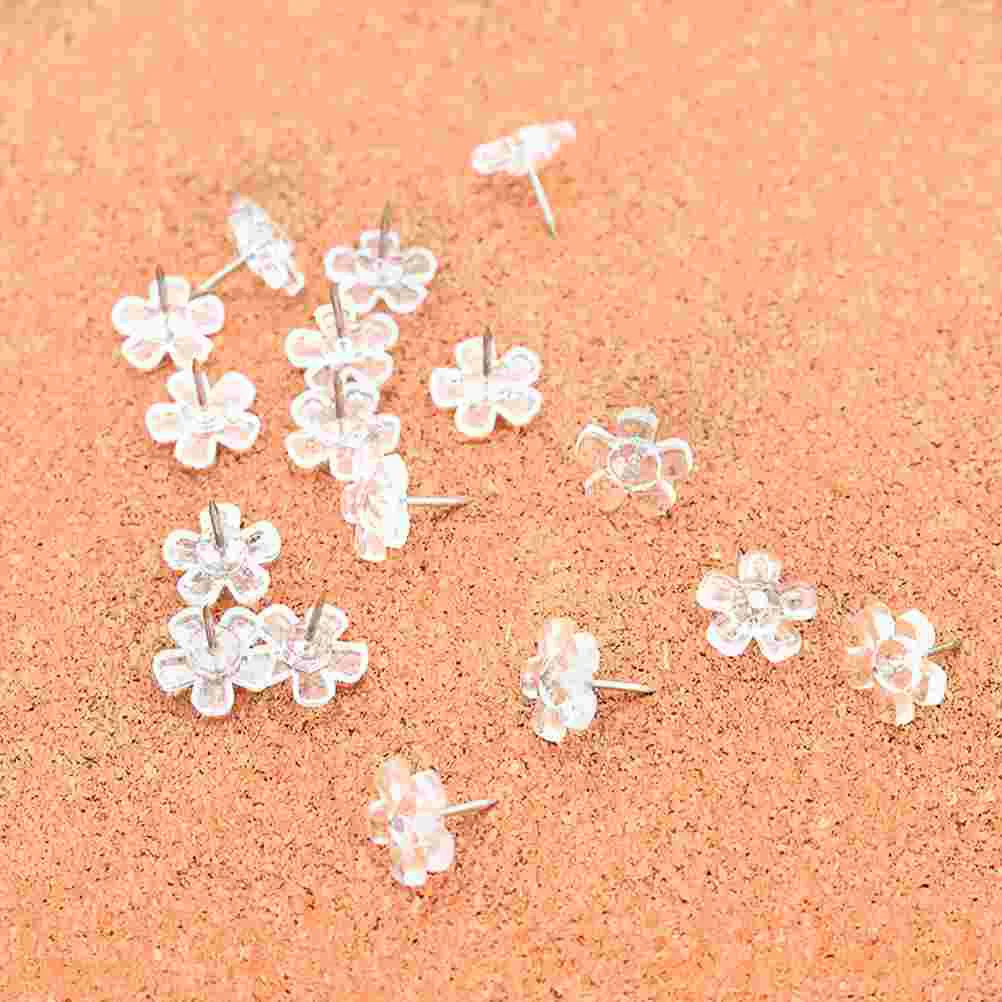 100 Pcs Transparent Flower Pushpin Thumbtacks Accessories Daily Use Map Supplies Reusable Delicate Multi Function