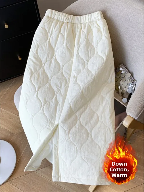 따뜻한 면 스커트, 슬릿이 있는 신축성 있는 허리밴드, 플러스 사이즈 여성용 A라인 스커트, 예술적인 단색 호박 무늬 스커트