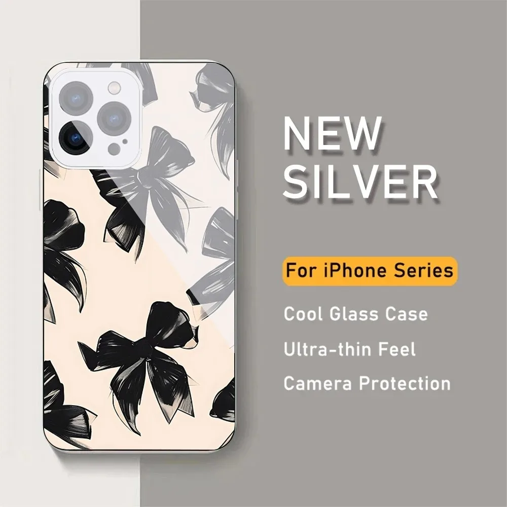 Bow Phone Case For IPhone 15 14 13 12 Mini 11 Pro Max X XS XR 6 7 8 SE Plus Glass Hard Cover image 4