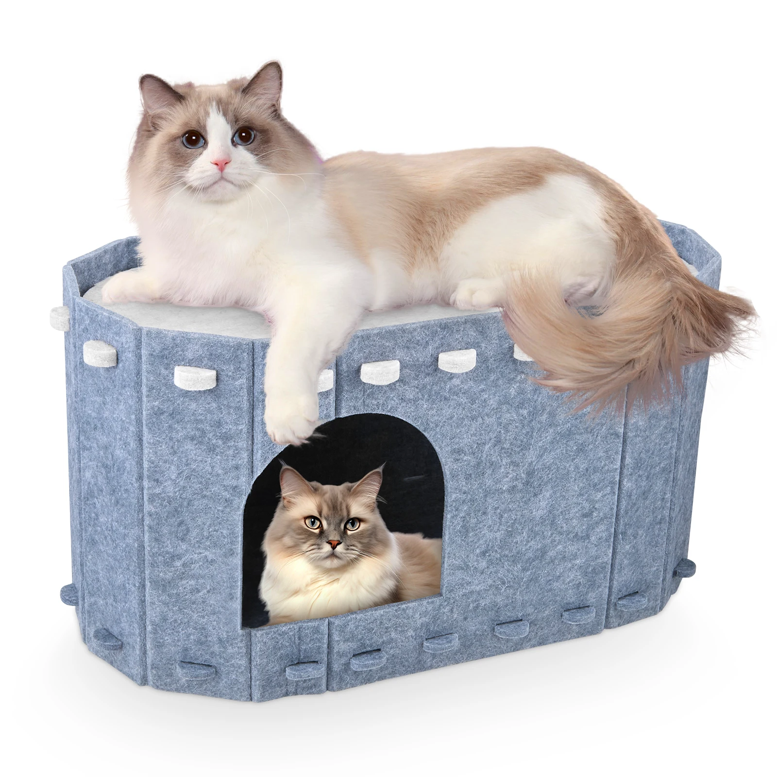 Ensemble de lits pour chat en forme de tunnel avec panneaux en feutre amovibles et lavables toutes saisons, protection des griffes du chat