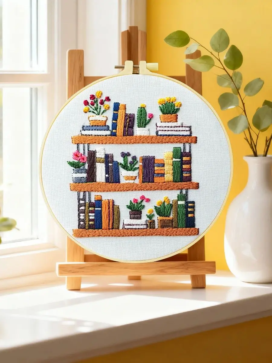 1 Stück 20X20CM/15X15CM 7,87/6,3 Zoll Bücherregal-Stickerei-Starter-Kit DIY-Kit DIY-Stickerei-Set Handarbeiten Heimdekoration Nadelkunst – Detail 6