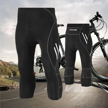 Men Cycling Cropped Pants Moisture Wicking Breathable Gel Padded Bike Active Wear Sweatpants